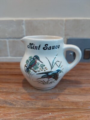 Vintage Mint Soßenkrug Eisvogel Goldfinch Brixham Keramik britische Vögel schön
