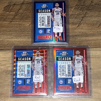 2020-21 Contenders Optic (3) Ben Simmons - Red Wave - Red Prizm - Blue Prizm /99