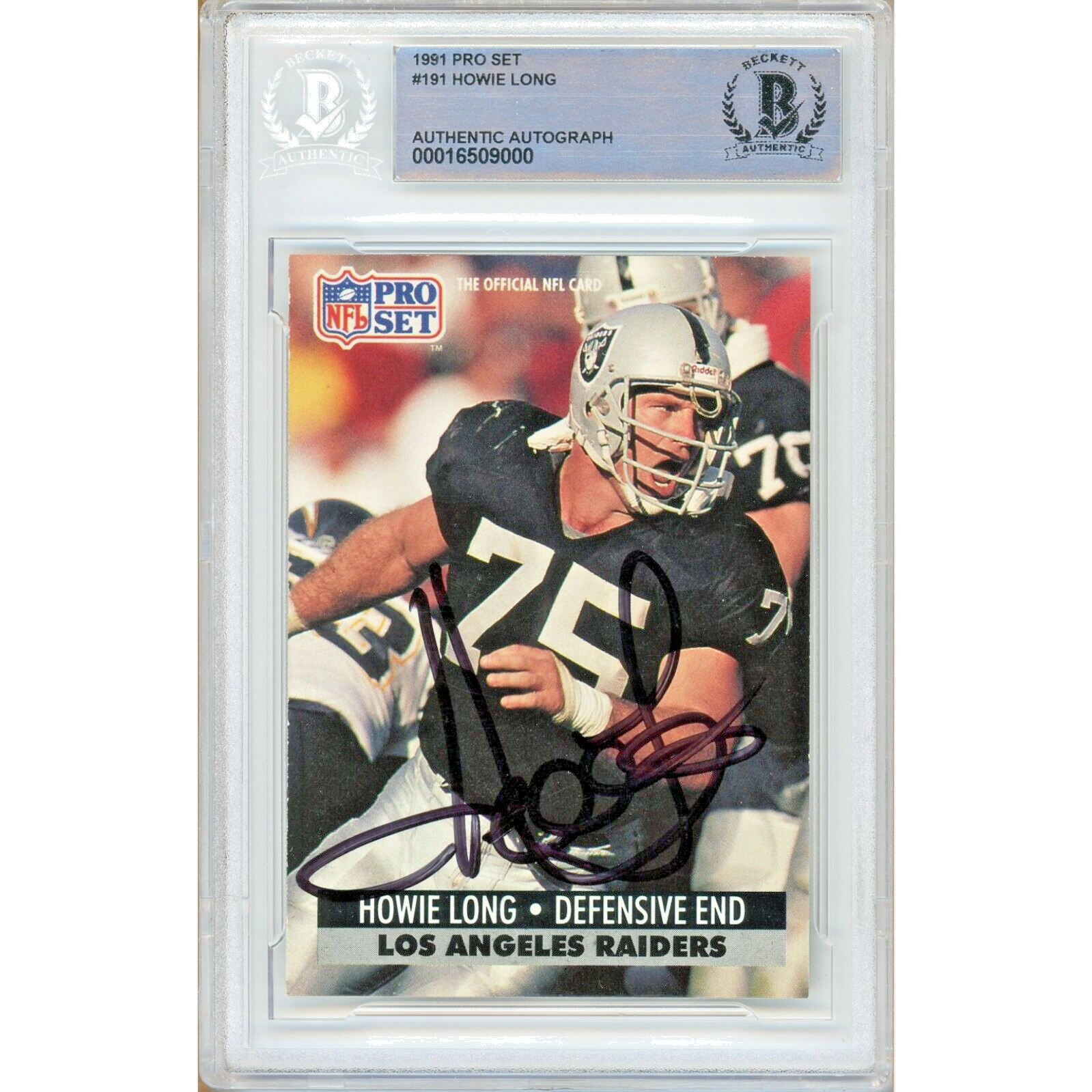 Howie Long Raiders Auto 1991 Pro Set Football Signed BAS Auth Autograph Slab