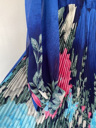 Vintage Hanae Mori 1970s Pleated Butterly Floral Peasant Chiffon Caftan Dress - Picture 3 of 17