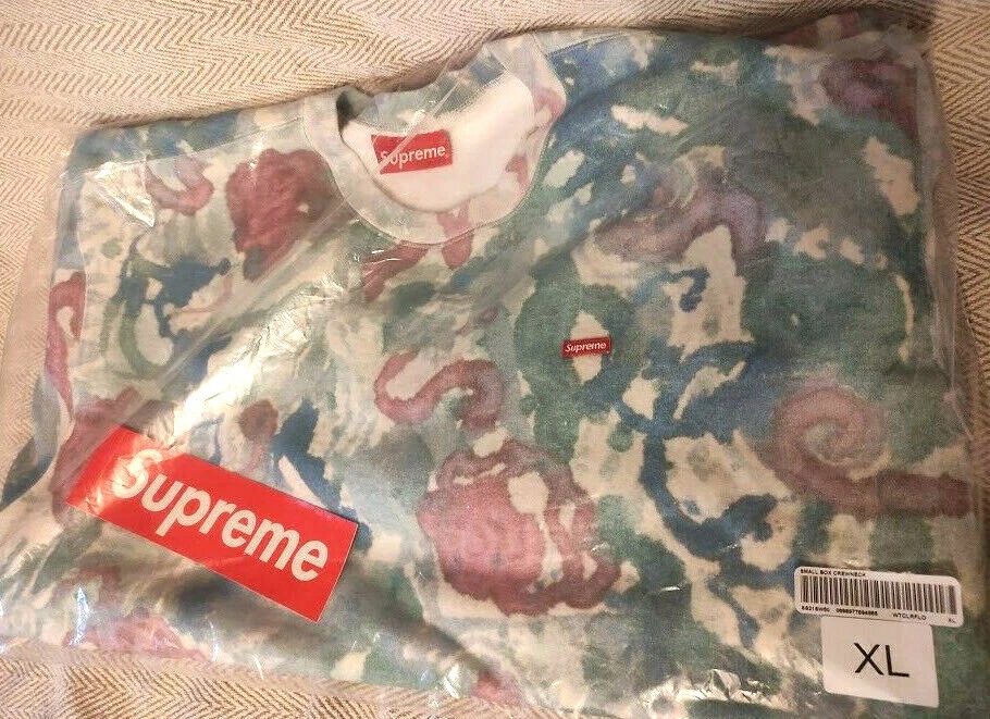 Supreme Small Box Logo Crewneck Watercolor Floral Tie Dye