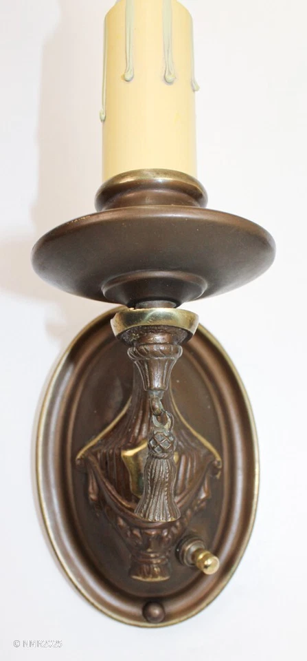 Pair Antique 1910s Arts & Crafts Deco Bronze Candle Sconce Wall Fixtures Rewired - Image 2 of 4