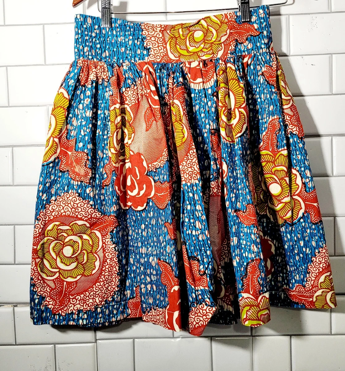 Handmade Ladies African Floral Print Full Circle Skirt Lined Wide