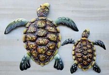 TURTLE METAL WALL HANGING  POOL PATIO DECOR BEACH TROPICAL TIKI  ISLAND Set of 2