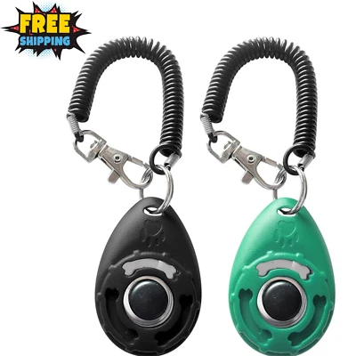 Pet Training Clicker with Wrist Strap for Dogs - 2 Pack (Black & Bluegreen)