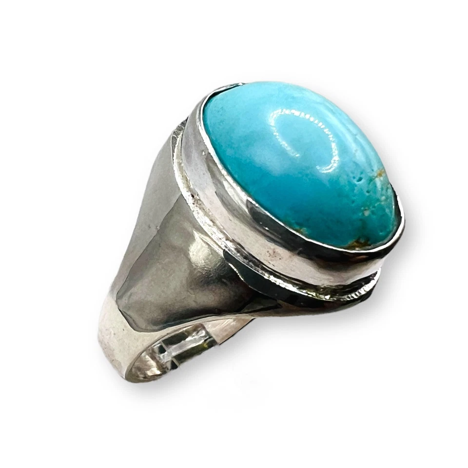 Anillo turquesa natural sin tratar de plata de ley 925 huevo de petirrojos durmientes 7,75 Foto 2 de 4