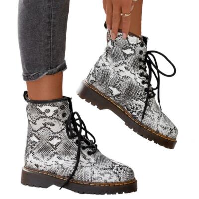 Schlangenhaut Damen Schuhe Stiefeletten Damenstiefel Herbst Winter Boots Schwarz