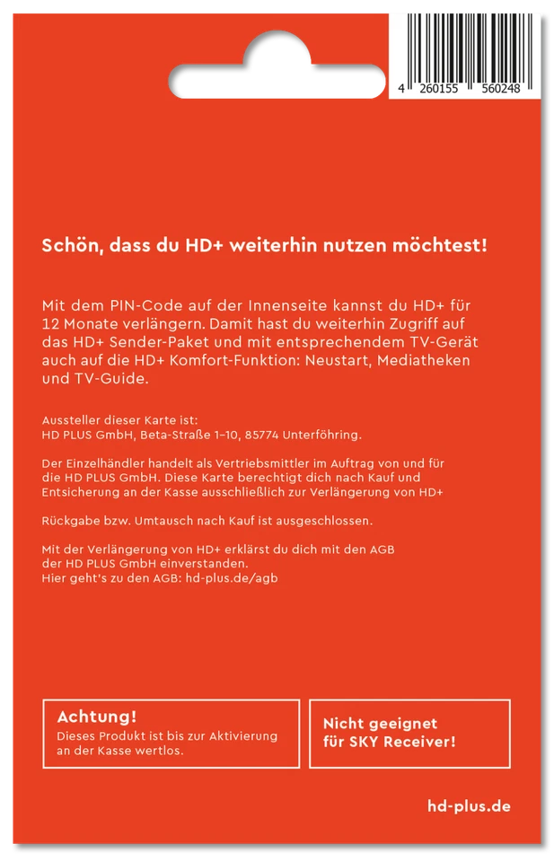 Prolunga HD+ per 12 mesi per tutte le schede HD Plus HD02/03/04/05 - Immagine 2 di 2