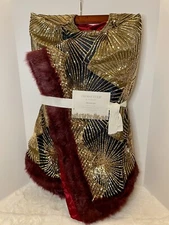 Trimsetter by Dillards Square Gold Sequence Faux Fur Trim Tree Skirt 60” New