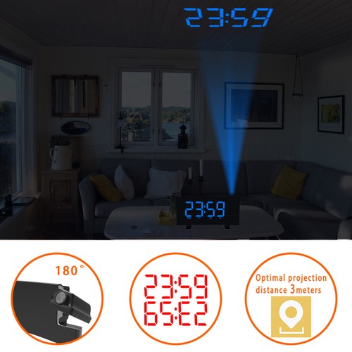 LED Curved-Screen Digital Alarm Ceiling/Wall Projector Dual Clock FM Radio DC 5V - Picture 8 of 14