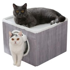 Cat Condo House with Reversible Cushions Fluffy Ball Foldable Cube Cave Bed