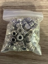 European Large Hole Mixed Lot Of Spacer Beads Silver Tone Metal 107 Pieces. S127