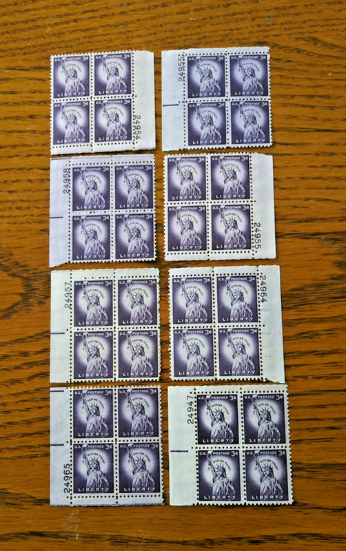 Statue of Liberty, 3¢ stamp, 8 Plate blocks, Scott# 1035, MNH