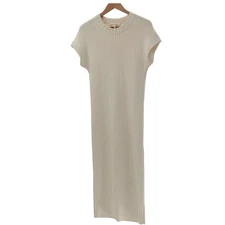 Mara Hoffman Sweater Dress Maxi Long Short Sleeve Women Medium Off White Ribbed