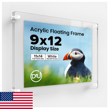 White Acrylic Floating Frame 9x12 Wall Mount Clear Display Diploma Photo Art