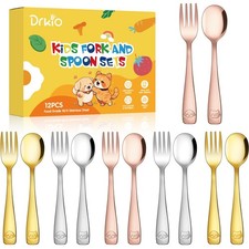 DRKIO Stainless Steel Toddler Utensils Set - 12 Pieces Kids Silverware Set