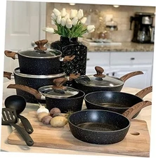  Induction Cookware Sets - 12 Piece Cooking Pan Set, 12 PCS Cookware Set Black