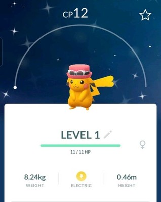 Pokémon-GO Tour: Kalos   Shiny Pikachu Serena s Hat LEVEL 1  Tra de 20k Stardust