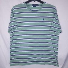 Polo Ralph Lauren T Shirt Mens 2XL Striped Green, Blue Pony Classic Fit