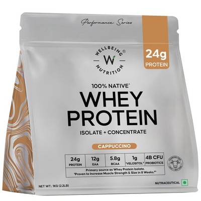Wellbeing Nutrition Whey Iso+Conc Cappuccino, 24g Protein, 1Kg