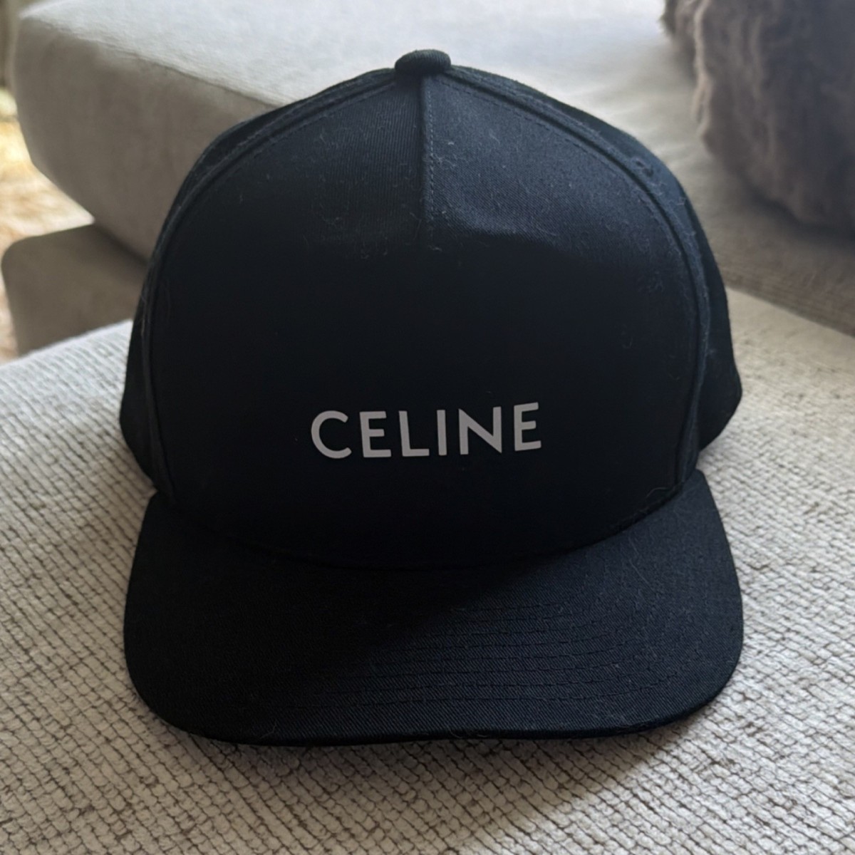 CELINE Black Snapback Adjustable Men's Canvas Cotton Logo Hat