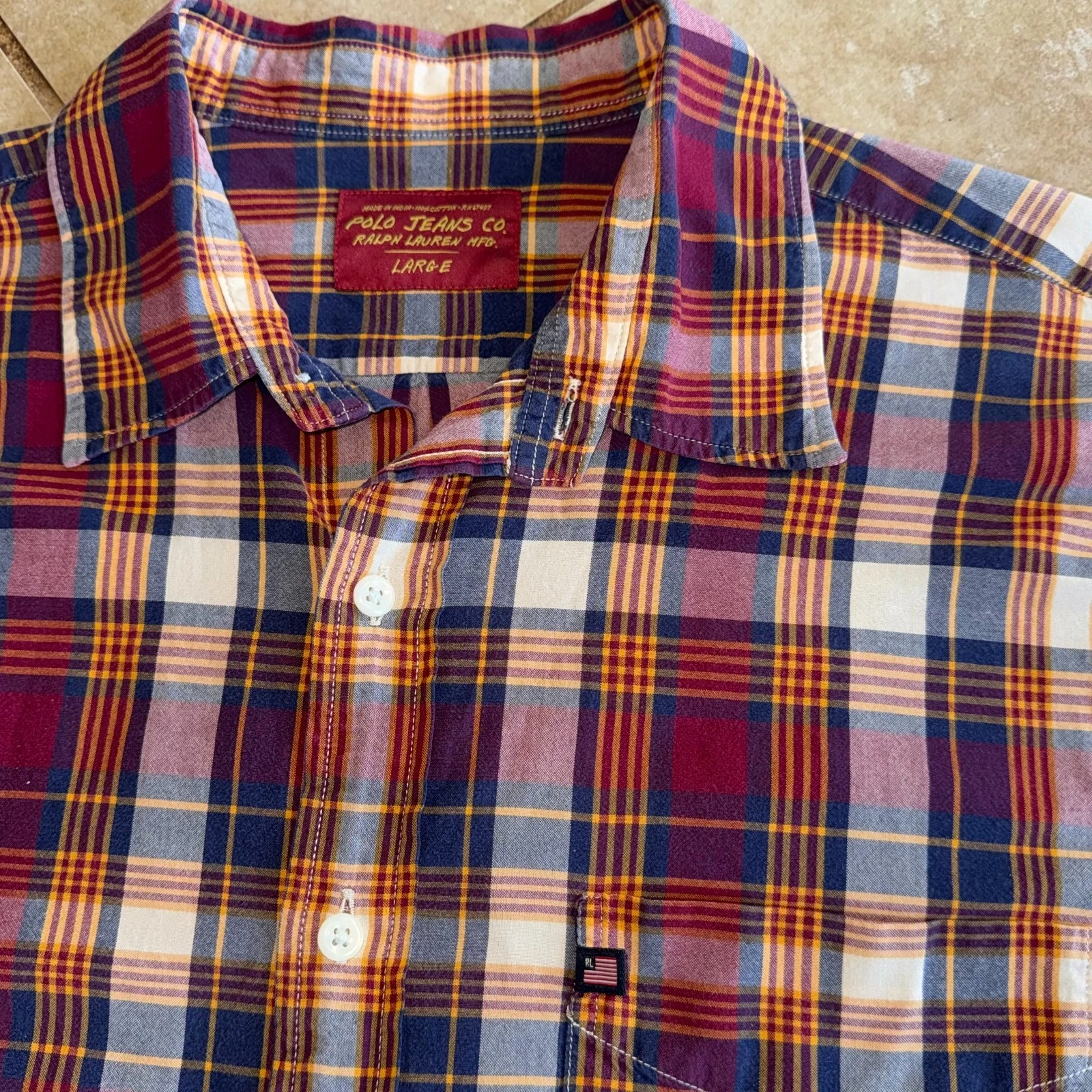 Polo Jeans Co Shirt Ralph Lauren Short Sleeve Button Front Men's Size Large