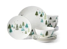 Lenox 893565 Balsam Lane 12-Piece Dinnerware Set Wintry Porcelain Charm Pines