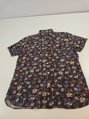 Todd Snyder Shirt Men's Large Black Floral Short Sleeve Button Front Camp Cotton
