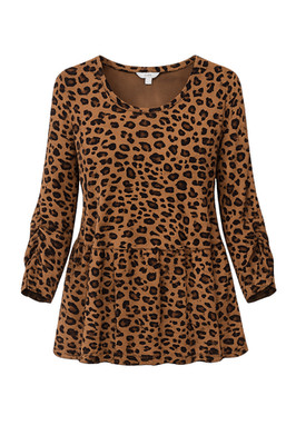 Terra & Sky 1X Leopard Animal Print Blouse Womens Plus Size Flowy Top