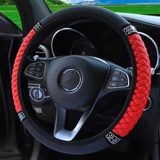 15"/38cm Car Steering Wheel Cover Leather Anti-slip Black Red Auto Accessories