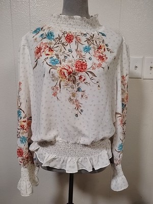 Meraki Blouse Women's XL Cream Floral Long Sleeve Top Shirt Boho Romantic Chic