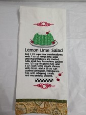 LEMON LIME SALAD Recipe KITCHEN Tea TOWEL Large White Embroidered 100 Cotton