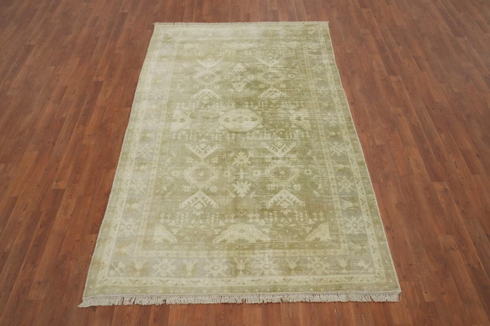 Handmade Green Transitional Silk Carpet Oushak Oriental Bedroom Area Rug 5x8 Ft - Image 2 of 4