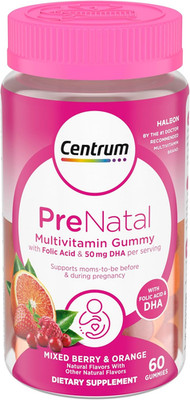 Centrum Prenatal Multivitamin Gummies with DHA & Folic Acid, Berry Orange, 60ct