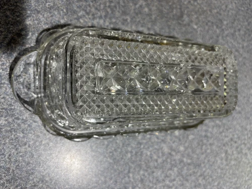 Vintage Anchor Hocking "Wexford" Pattern Clear Pressed Glass Covered Butter Dish
