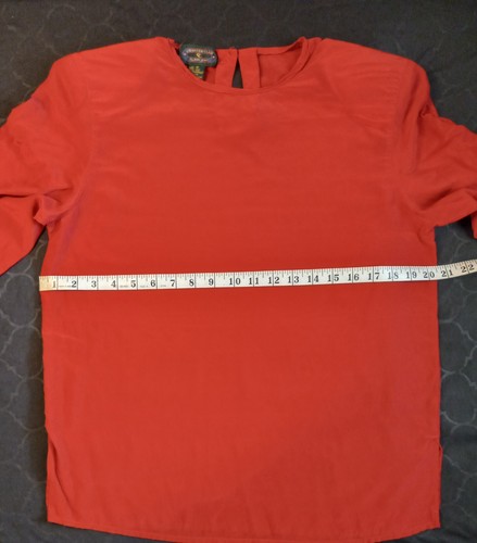 Vintage 100% Silk Blouse Charter Club By Jane Justin Sz 10 Long Sleeve Red Shirt - Picture 5 of 9