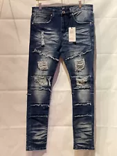 Men's Bleeker Bleeker Distressed Jeans with Rips - Dark Indigo P22850/D420