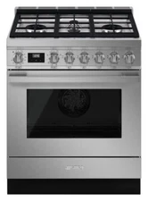 SMEG CPF30UGMX 30” Portofino Stainless Steel Dual Fuel Freestanding Range