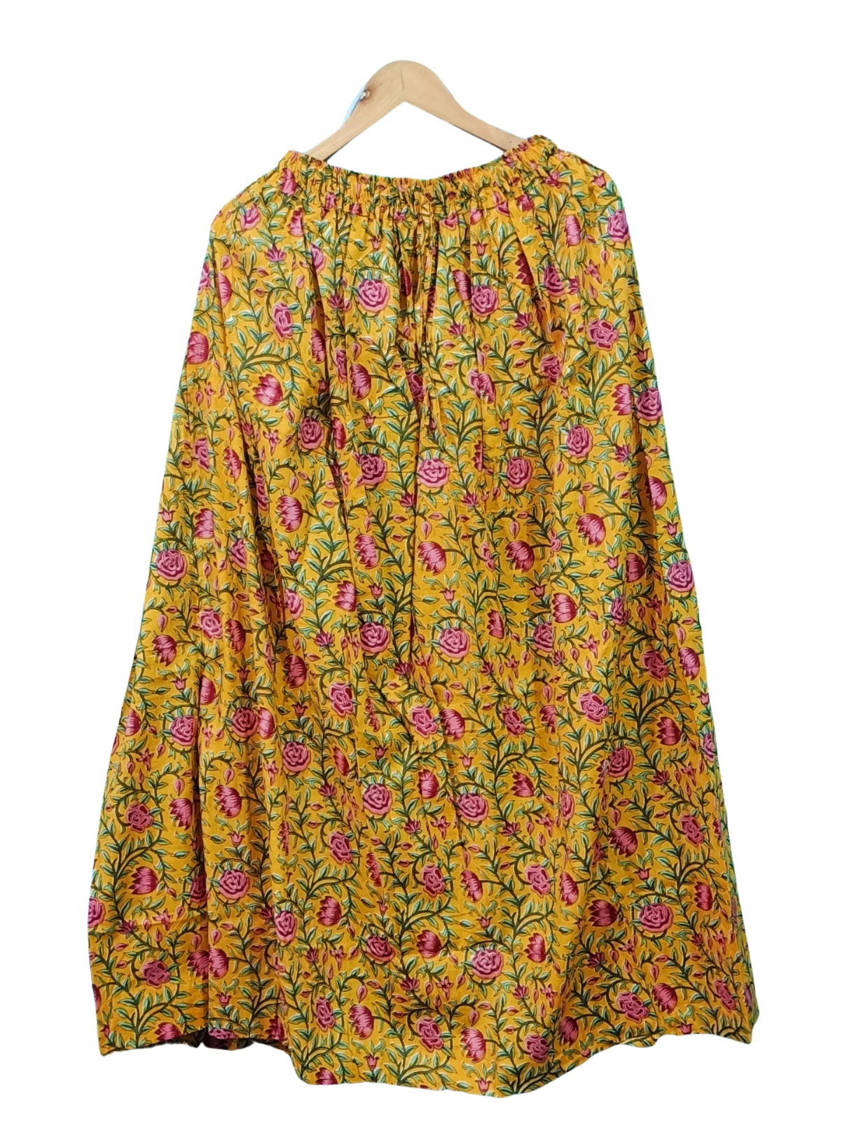 Indian Cotton Yellow Hand Block Floral Skirt Womens Clothing Partywear Skirts US