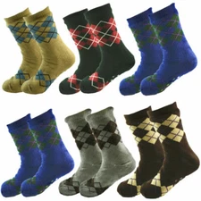 Mens Fuzzy Thick Sherpa Fleece Lined Cozy Knit Non-Skid Grid Slipper Socks LOT