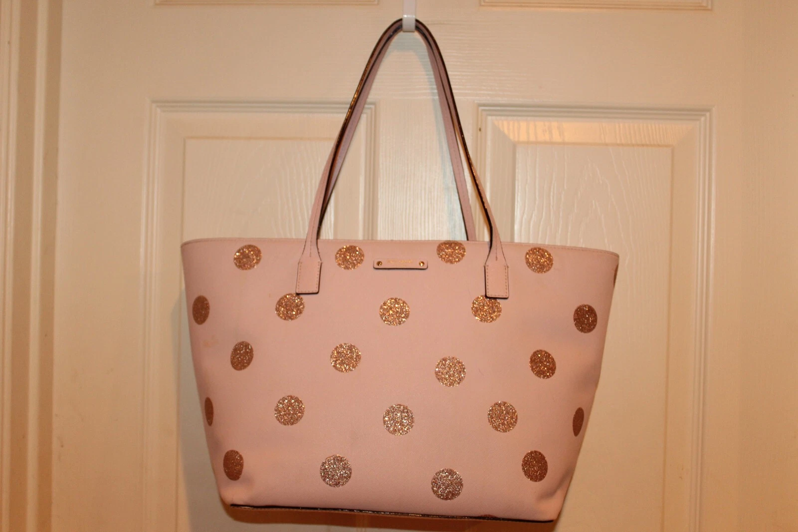 Borsa tote con cerniera Kate Spade HAVEN LANE Lt rosa glitter a pois fiocco