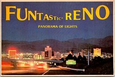 Postcard Reno Funtastic Panorama Lights Night Casinos Nevada C62