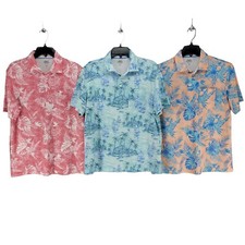 Izod Saltwater Mens Polo Shirts Medium Tropical Beach Hawaiian Blue Pink Peach