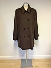 Jacques Vert Brown Double Breasted Wool & Cashmere Blend 3/4 Length Coat Size 20