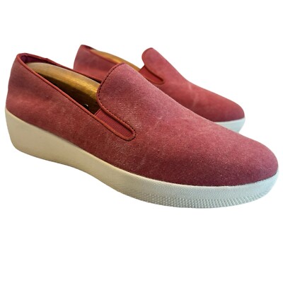 FitFlop Superskate Red Pink Canvas Slip On Shoes Casual Loafers