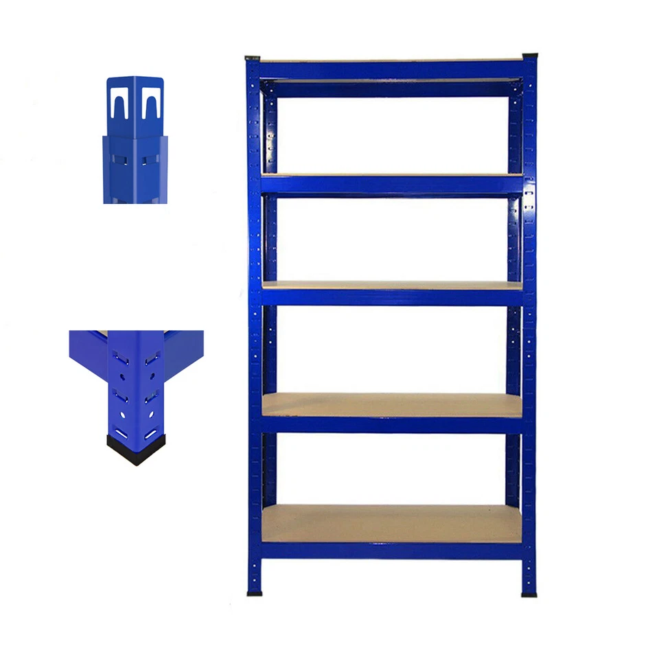Scaffale 5 Ripiani Mensola Metallo Zincato Garage Carichi Pesanti Argento/Blu - Immagine 3 di 4