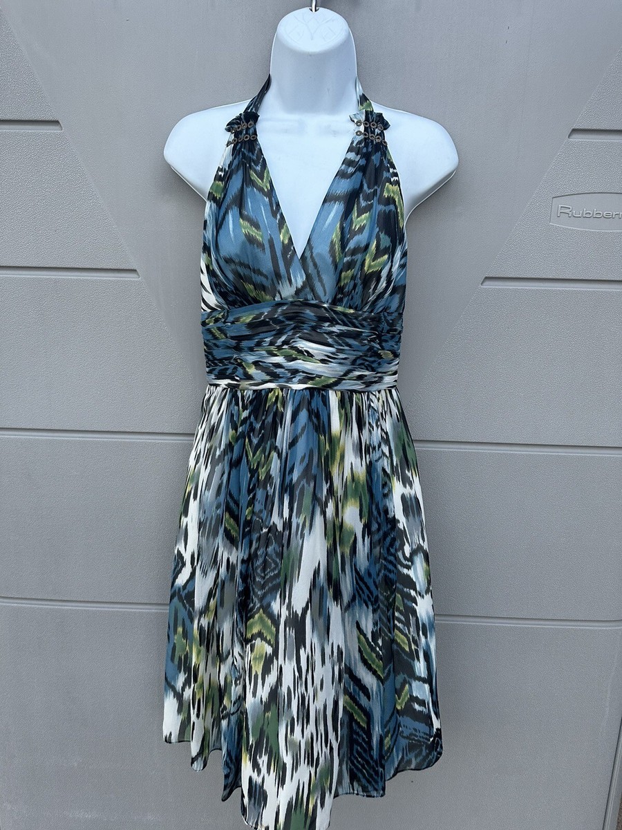 Carmen Marc Valvo 100% Silk Chiffon Halter Neck Y2K Babydoll Dress Sz 4 Fairy Carmen Marc Valvo 100% Silk Chiffon Halter Neck Y2K Babydoll Dress Sz 4 Fairy