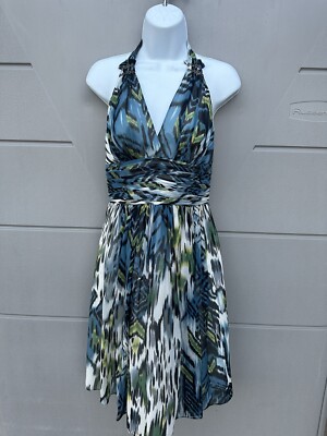 Carmen Marc Valvo 100% Silk Chiffon Halter Neck Y2K Babydoll Dress Sz 4 Fairy