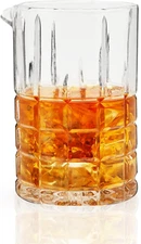 Viski Highland Mixing Glass 18 Ounces, Square-Cut Crystal Barware, Cocktail Acce