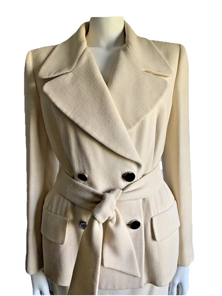 DOLCE & GABBANA Falda Traje De Colección It 44 Reino Unido 12 Crema Lana Cuello Ancho Corbata Cinturón Foto 2 de 4